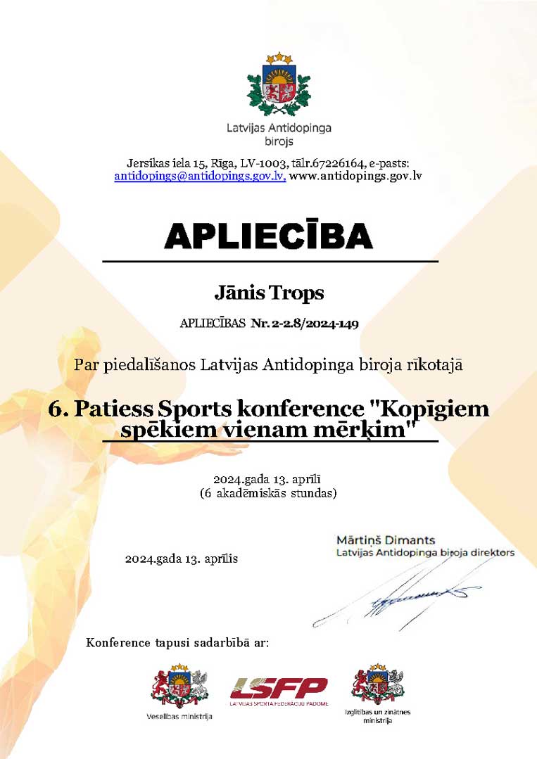 patiess sports sertifikāts